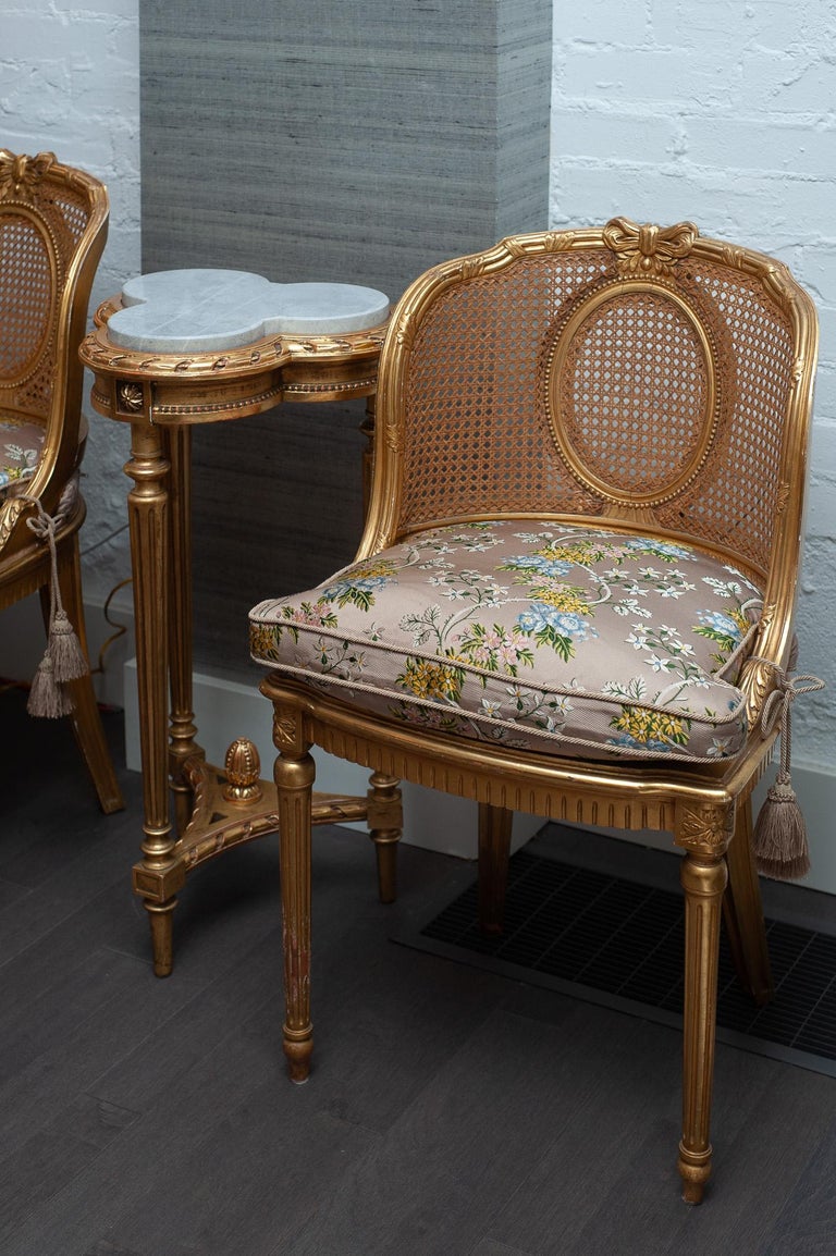 ANTIQUE PAIR OF FRENCH GILDED CHAIRS WITH CANE WEBBING AND UPHOLSTERED –  MAISON NURITA