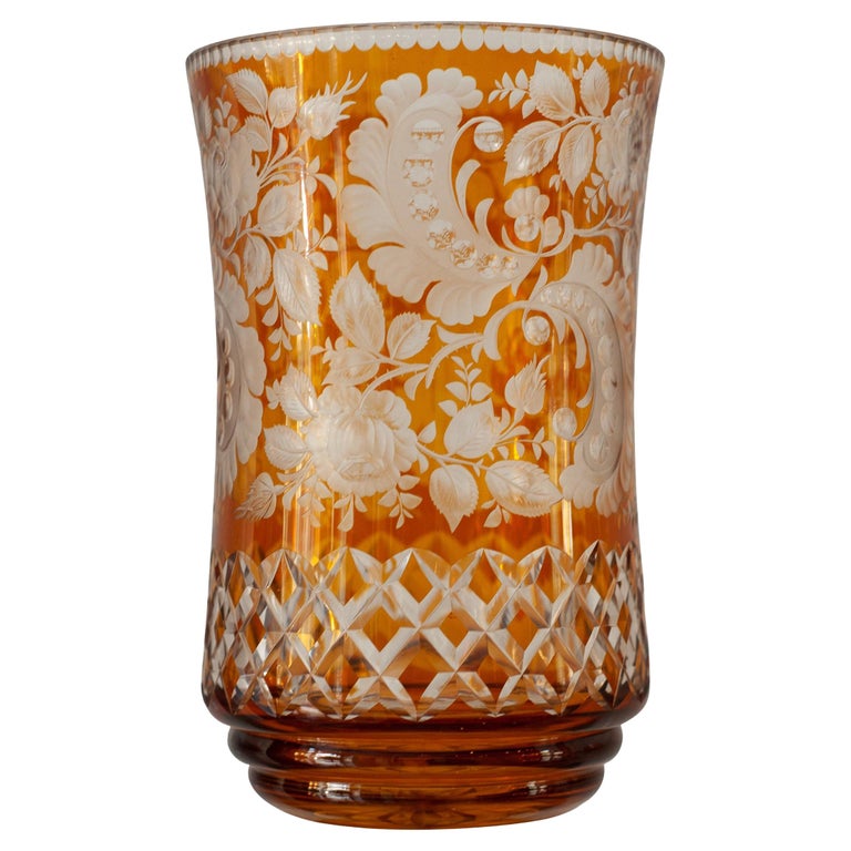 ANTIQUE BOHEMIAN AMBER GLASS VASE