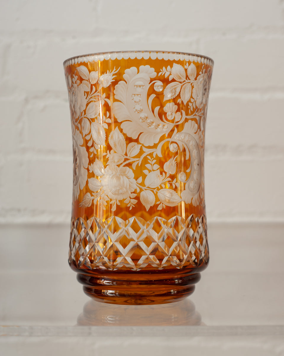 Vintage Bohemian crystal vase with amber tinted inset detail – Champagne  Taste Home