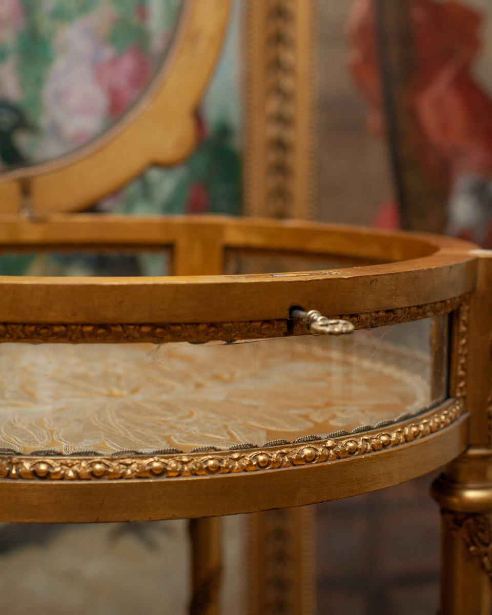 ANTIQUE FRENCH ROUND GILDED DISPLAY TABLE
