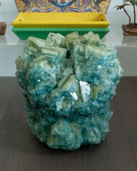 CONTEMPORARY GRAND SCALE CRYSTALLIZED VASE IN GREENS BY ISAAC MONTÉ, NETHERLANDS