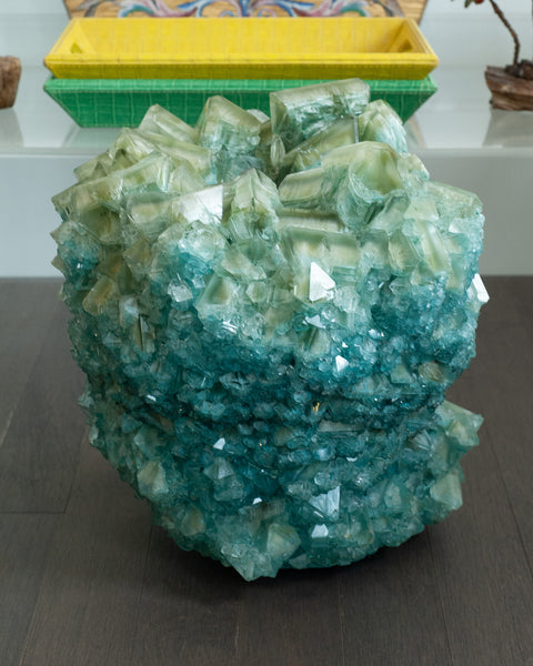 CONTEMPORARY GRAND SCALE CRYSTALLIZED VASE IN GREENS BY ISAAC MONTÉ, NETHERLANDS