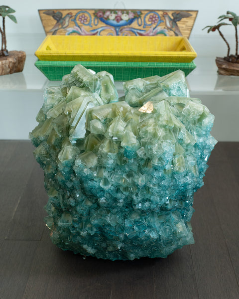 CONTEMPORARY GRAND SCALE CRYSTALLIZED VASE IN GREENS BY ISAAC MONTÉ, NETHERLANDS