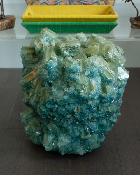 CONTEMPORARY GRAND SCALE CRYSTALLIZED VASE IN GREENS BY ISAAC MONTÉ, NETHERLANDS