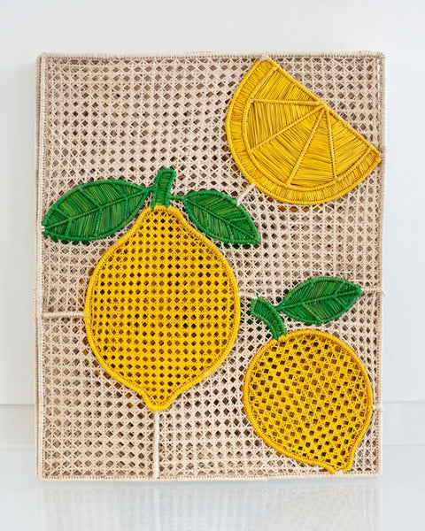 CONTEMPORARY SET OF 8 HANDWOVEN RATTAN LEMONS PLACEMATS