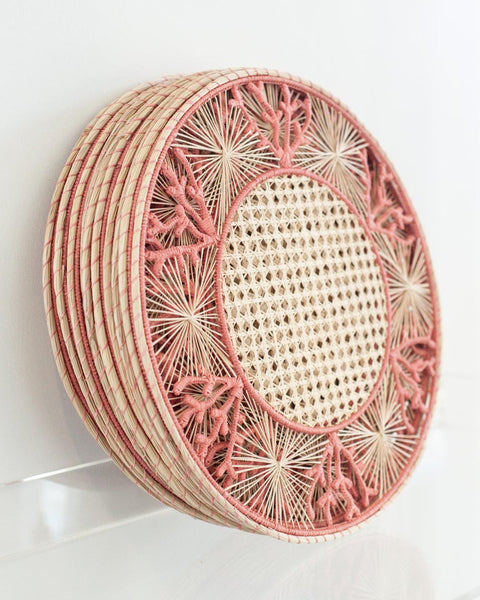 CONTEMPORARY SET OF 6 HANDWOVEN RATTAN CORAL PLACEMATS