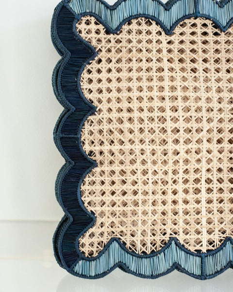 CONTEMPORARY SET OF 8 HANDWOVEN NATURAL RATTAN WAVES PLACEMATS