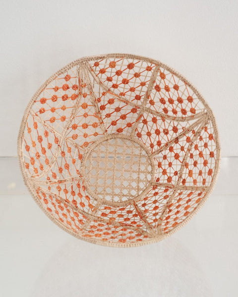 CONTEMPORARY ROUND HANDWOVEN RATTAN BOWL WITH CORAL KNOTS