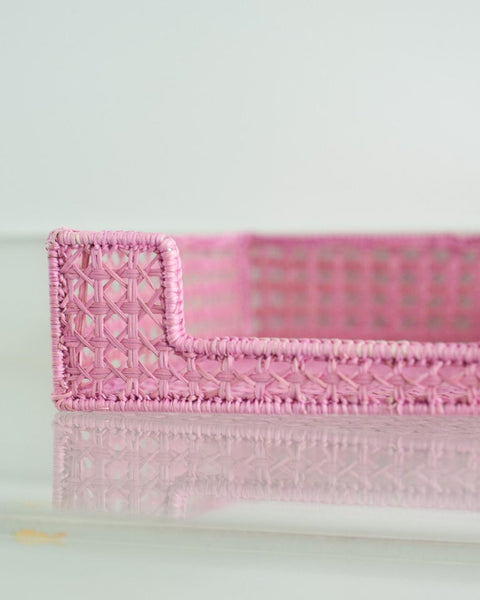 CONTEMPORARY WOVEN RATTAN NAPKIN HOLDER IN SOFT PINK