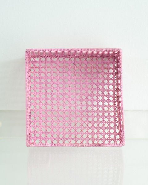 CONTEMPORARY WOVEN RATTAN NAPKIN HOLDER IN SOFT PINK