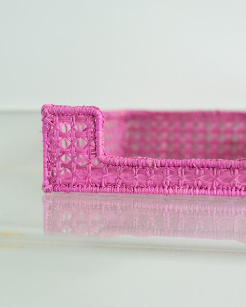 CONTEMPORARY WOVEN RATTAN NAPKIN HOLDER IN PINK