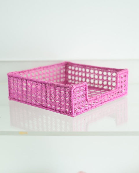 CONTEMPORARY WOVEN RATTAN NAPKIN HOLDER IN PINK