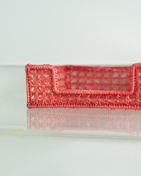 CONTEMPORARY WOVEN RATTAN NAPKIN HOLDER IN CORAL