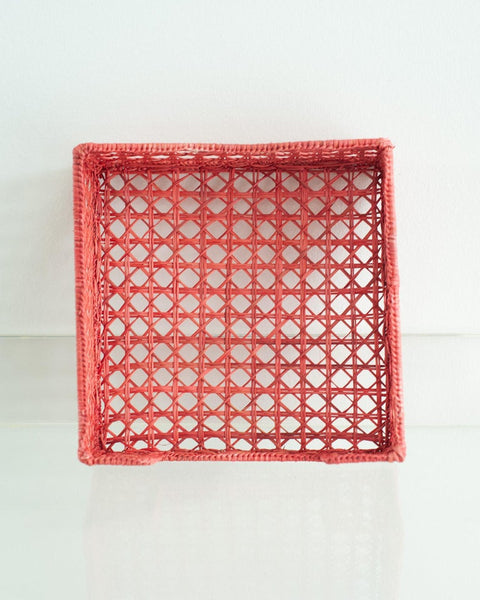 CONTEMPORARY WOVEN RATTAN NAPKIN HOLDER IN CORAL