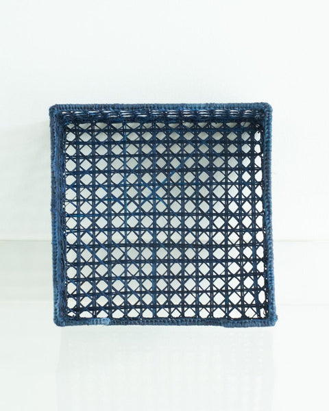 CONTEMPORARY WOVEN RATTAN NAPKIN HOLDER IN NAVY