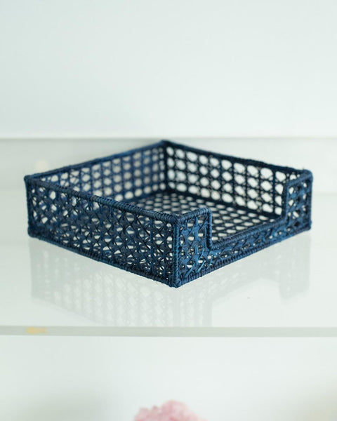 CONTEMPORARY WOVEN RATTAN NAPKIN HOLDER IN NAVY