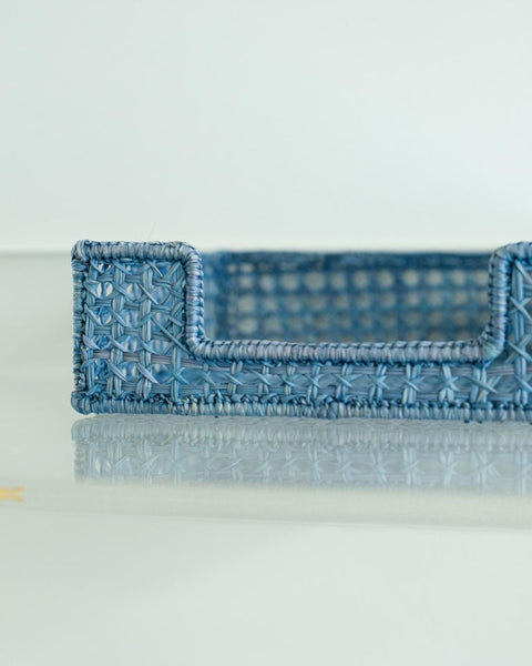 CONTEMPORARY WOVEN RATTAN NAPKIN HOLDER IN SKY BLUE