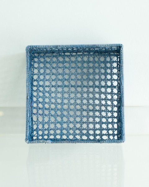 CONTEMPORARY WOVEN RATTAN NAPKIN HOLDER IN SKY BLUE