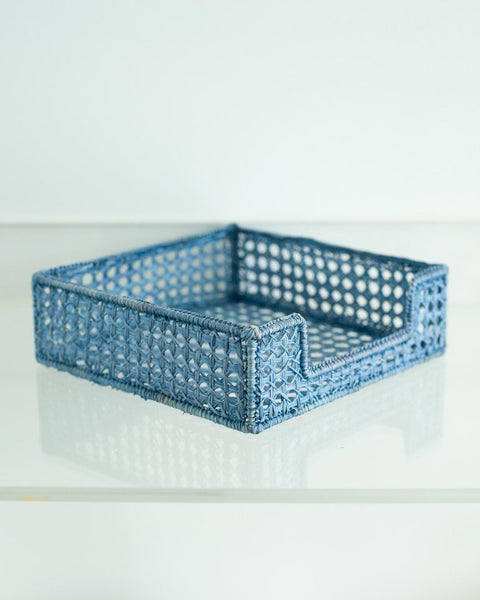 CONTEMPORARY WOVEN RATTAN NAPKIN HOLDER IN SKY BLUE