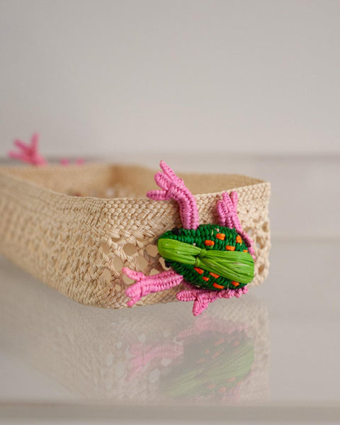 CONTEMPORARY WOVEN RATTAN SMALL RECTANGULAR BASKET WITH FROGS