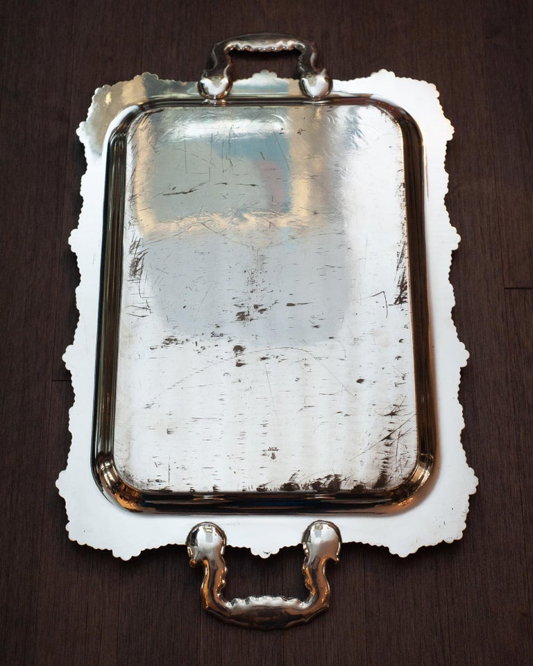 ANTIQUE RIDEAU LARGE SILVER PLATE RECTANGULAR SERVING TRAY WITH