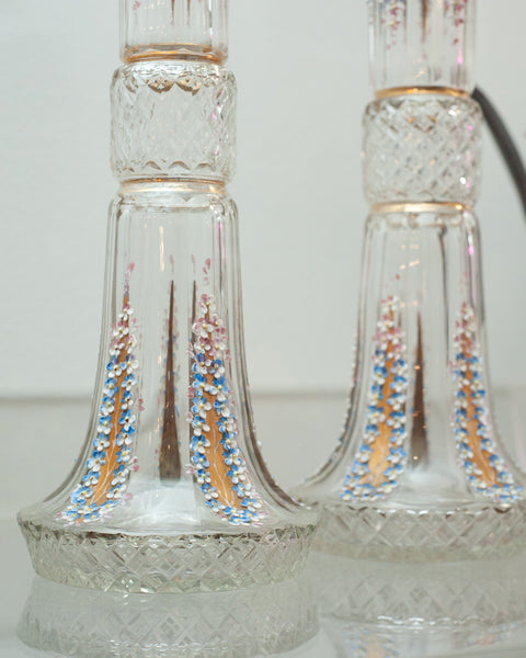 ANTIQUE PAIR OF CUT CRYSTAL HANDPAINTED VASES