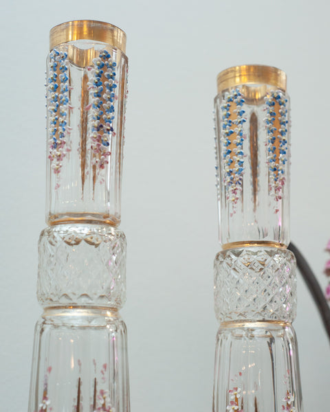 ANTIQUE PAIR OF CUT CRYSTAL HANDPAINTED VASES