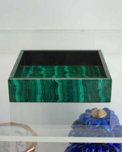 CONTEMPORARY ITALIAN STRIPED GREEN MALACHITE SQUARE TRAY