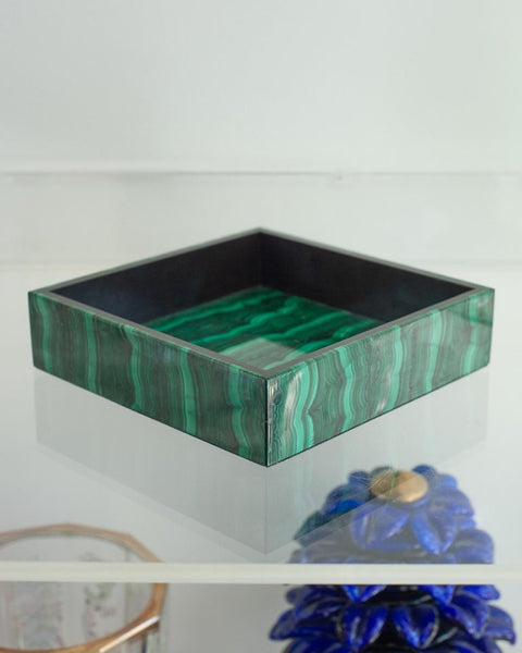 CONTEMPORARY ITALIAN STRIPED GREEN MALACHITE SQUARE TRAY