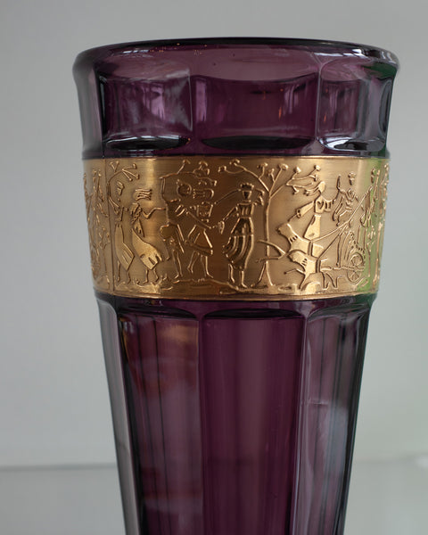 ANTIQUE MOSER AMETHYST VASE WITH GILDED FRIEZE