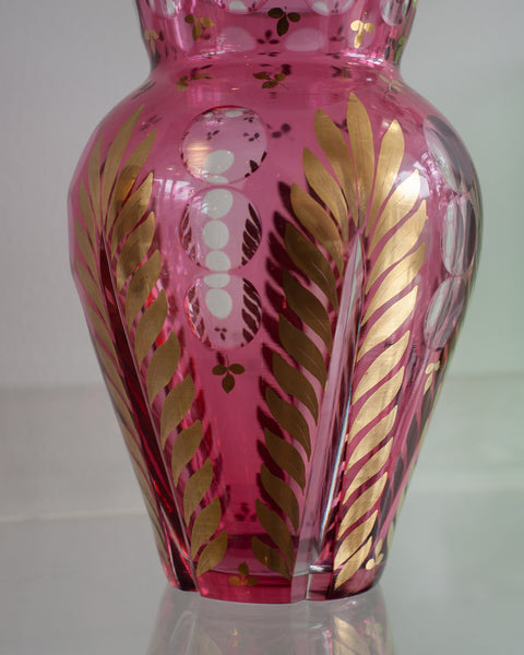 ANTIQUE BOHEMIAN CRANBERRY AND CLEAR CRYSTAL VASE