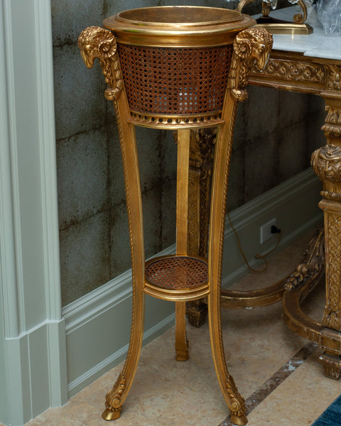 ANTIQUE FRENCH NAPOLEON III GILTWOOD AND CAN WEBBING PLANT STAND / JARDINIERE