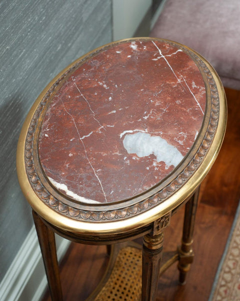 ANTIQUE FRENCH NAPOLEON III GILTWOOD TABLE WITH ORIGINAL BRECCIA MARBLE TOP