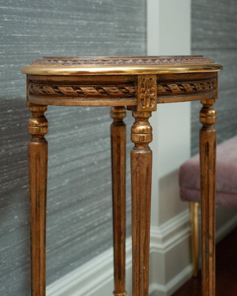 ANTIQUE FRENCH NAPOLEON III GILTWOOD TABLE WITH ORIGINAL BRECCIA MARBLE TOP