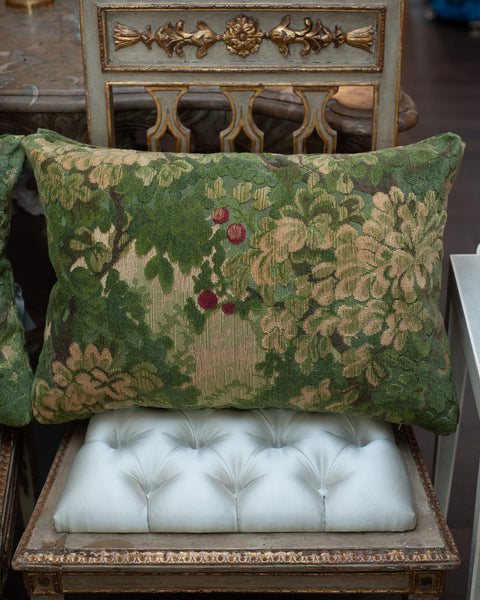 STUDIO MAISON NURITA COLONY "MARLY" GREEN LINEN VELVET VEDURE TAPESTRY PILLOW