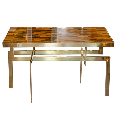 STUDIO MAISON NURITA TIGER'S EYE TABLE IN POLISHED BRASS