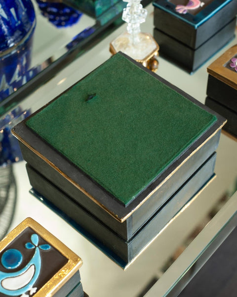 MID CENTURY VIVID BLUE CERAMIC BOX WITH GOLDEN SUN BY MITHÉ ESPELT