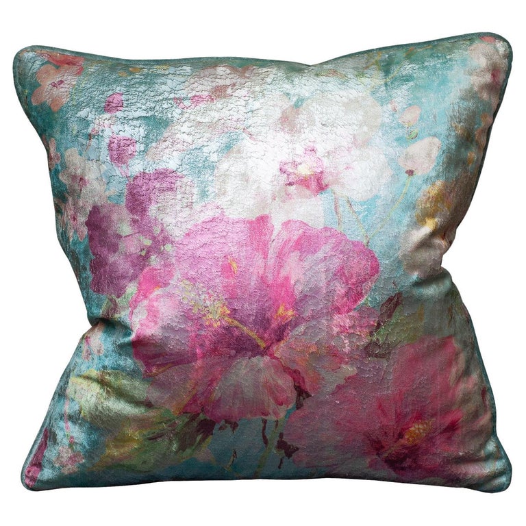 STUDIO MAISON NURITA FLORAL VELVET PILLOW WITH VELVET BACK AND PIPED EDGE