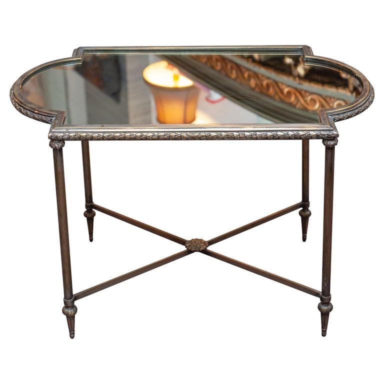 ANTIQUE FRENCH SILVER CHRISTOFLE TABLE WITH MIRRORED TOP