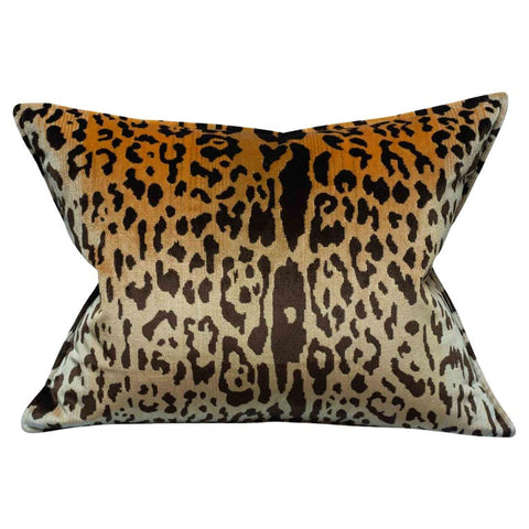 CONTEMPORARY BEVILACQUA TAN & BLACK SILK VELVET PILLOWS IN LEOPARD PATTERN