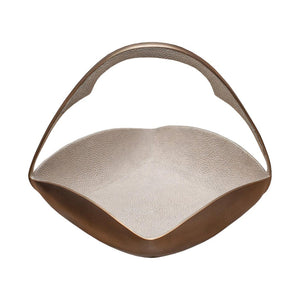 CONTEMPORARY R & Y AUGOUSTI BRASS BASKET WITH HANDLE AND INLAID CREME SHAGREEN