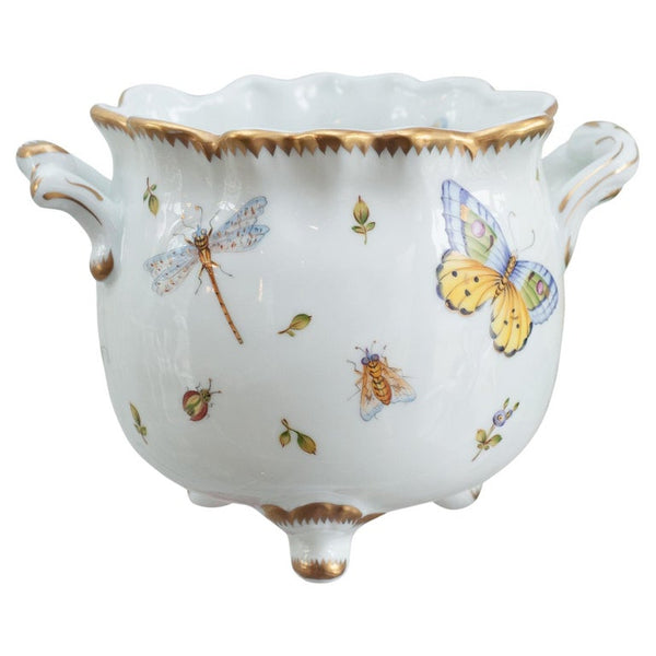 ANNA WEATHERLEY DESIGNS HAND-PAINTED FOOTED PORCELAIN CACHEPOT HANDLES