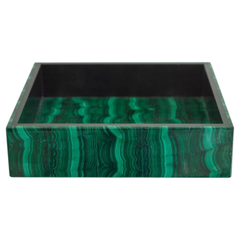 CONTEMPORARY ITALIAN STRIPED GREEN MALACHITE SQUARE TRAY