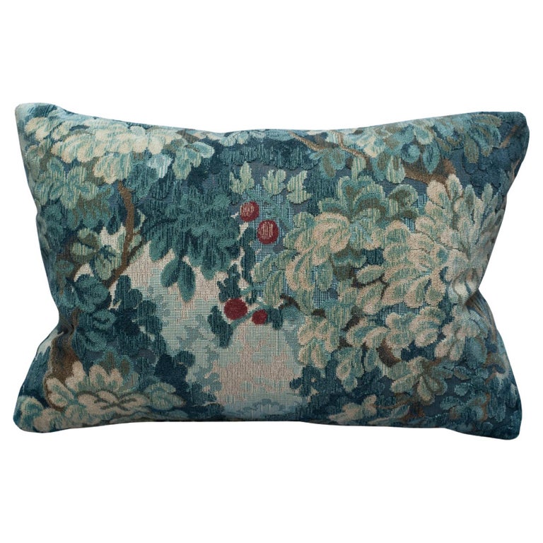 STUDIO MAISON NURITA COLONY "MARLY" BLUE LINEN VELVET VEDURE TAPESTRY PILLOW