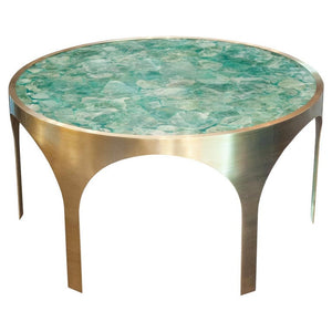 STUDIO MAISON NURITA GREEN FLUORITE TABLE WITH ARCHED BRUSHED BRASS BASE