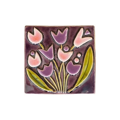 MID CENTURY PINK AND PURPLE CERAMIC BOX WITH FLOWERS BY MITHÉ ESPELT