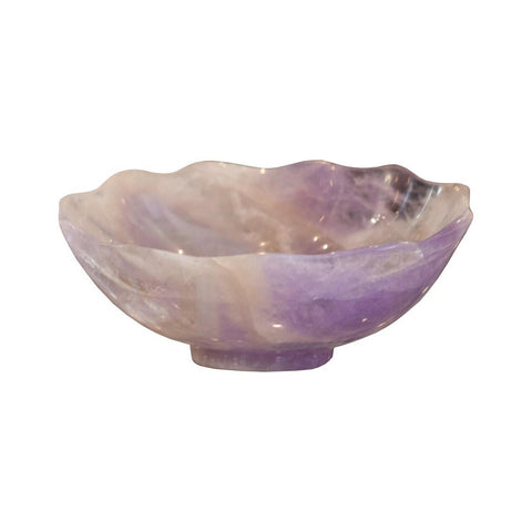 CONTEMPORARY SMALL SCALLOPED AMETHYST CRYSTAL BOWL WITH FOOT