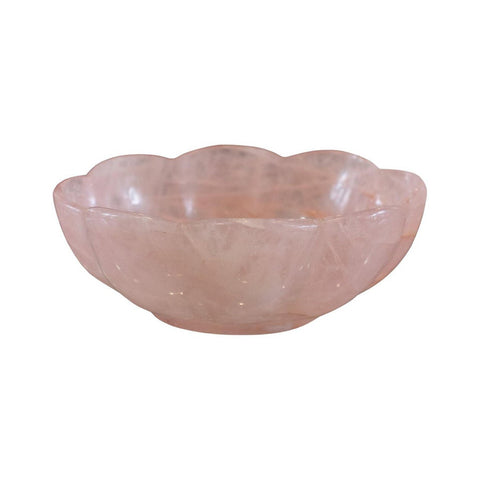 CONTEMPORARY SMALL SCALLOPED ROSE QUARTZ CRYSTAL BOWL WITH FOOT