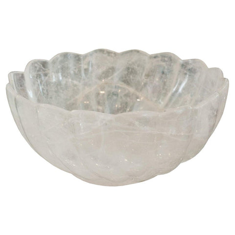 CONTEMPORARY LARGE SCALE SCALLOPED ROCK CRYSTAL BOWL WITH FOOT