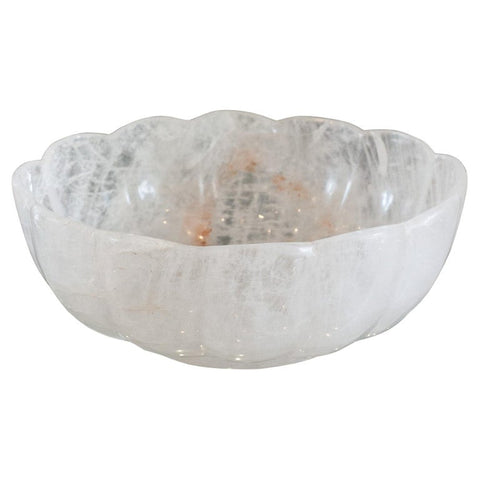 Contemporary Large Scale Scalloped Oval Rock Crystal Bowl with Foot